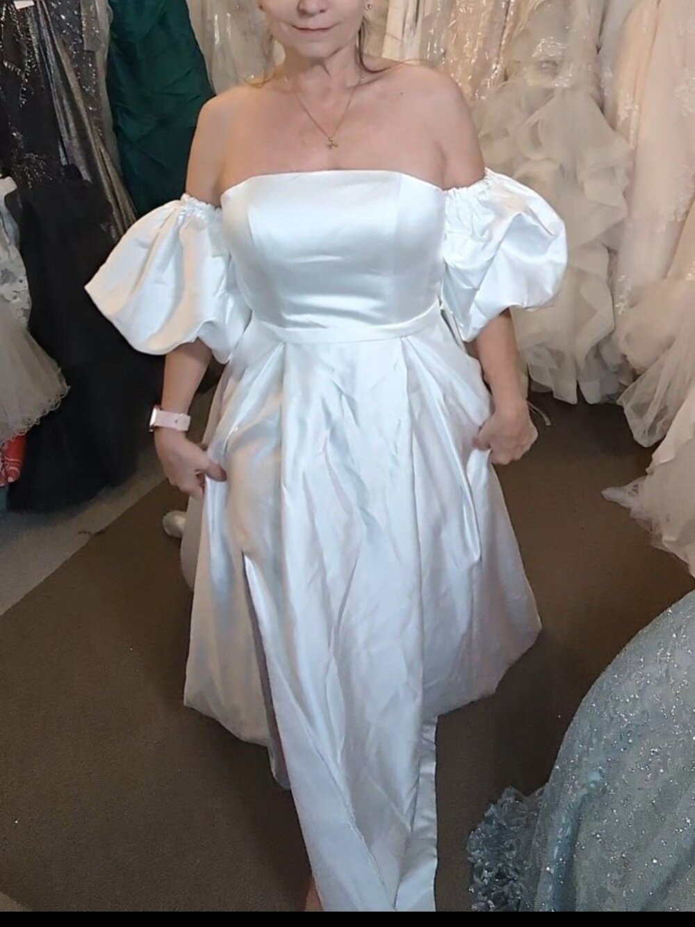 NWT Witness of Love Wedding Dress Size 4 Off Shoulder Satin Bridal Gown Corset - Picture 3 of 4